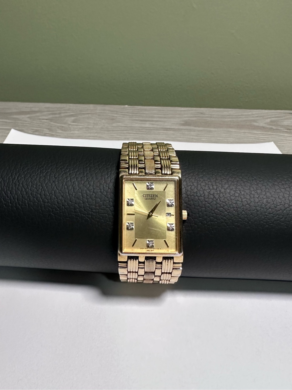 Citizen Men's Diamond Wrist Watch Tank Bracelet Gold Dial